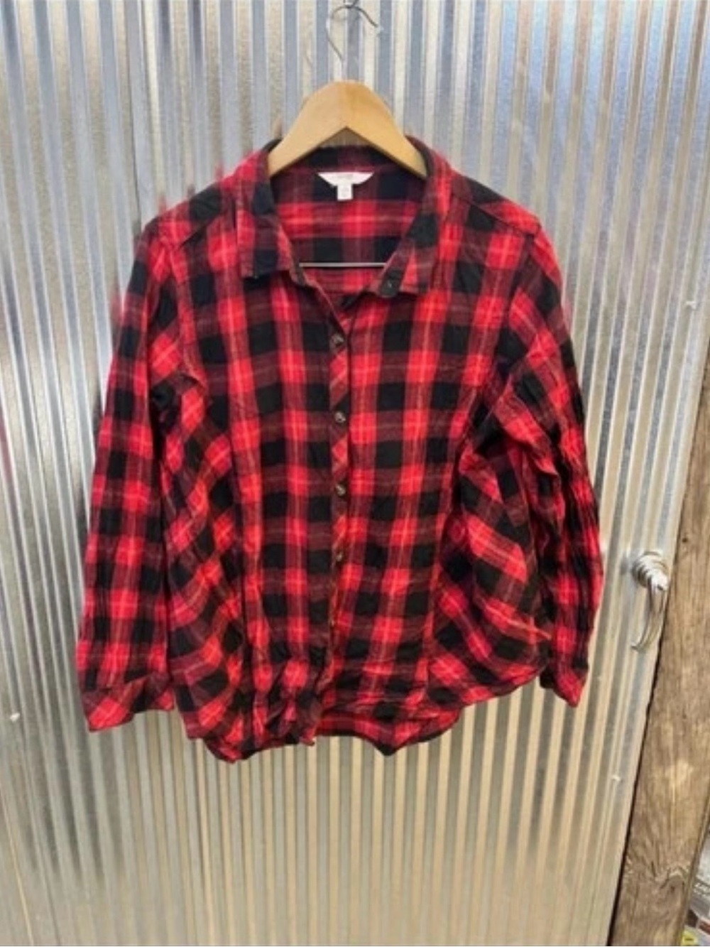 Terra & Sky Red and Black Plaid Button-Down Shirt